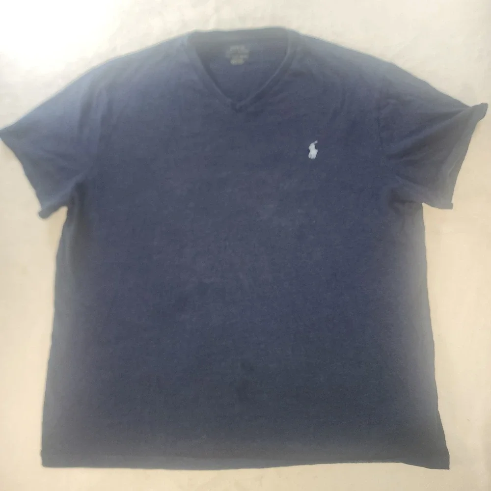 Polo Ralph Lauren Mens XL V-Neck T-Shirt Navy Blue Heather Pony Logo Cotton